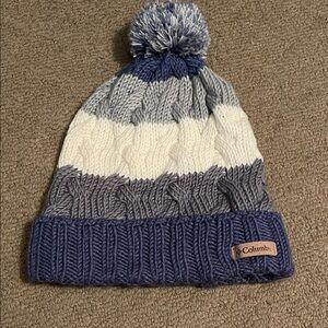 Columbia Kids' Blue, Gray, and White Pom-Pom Beanie